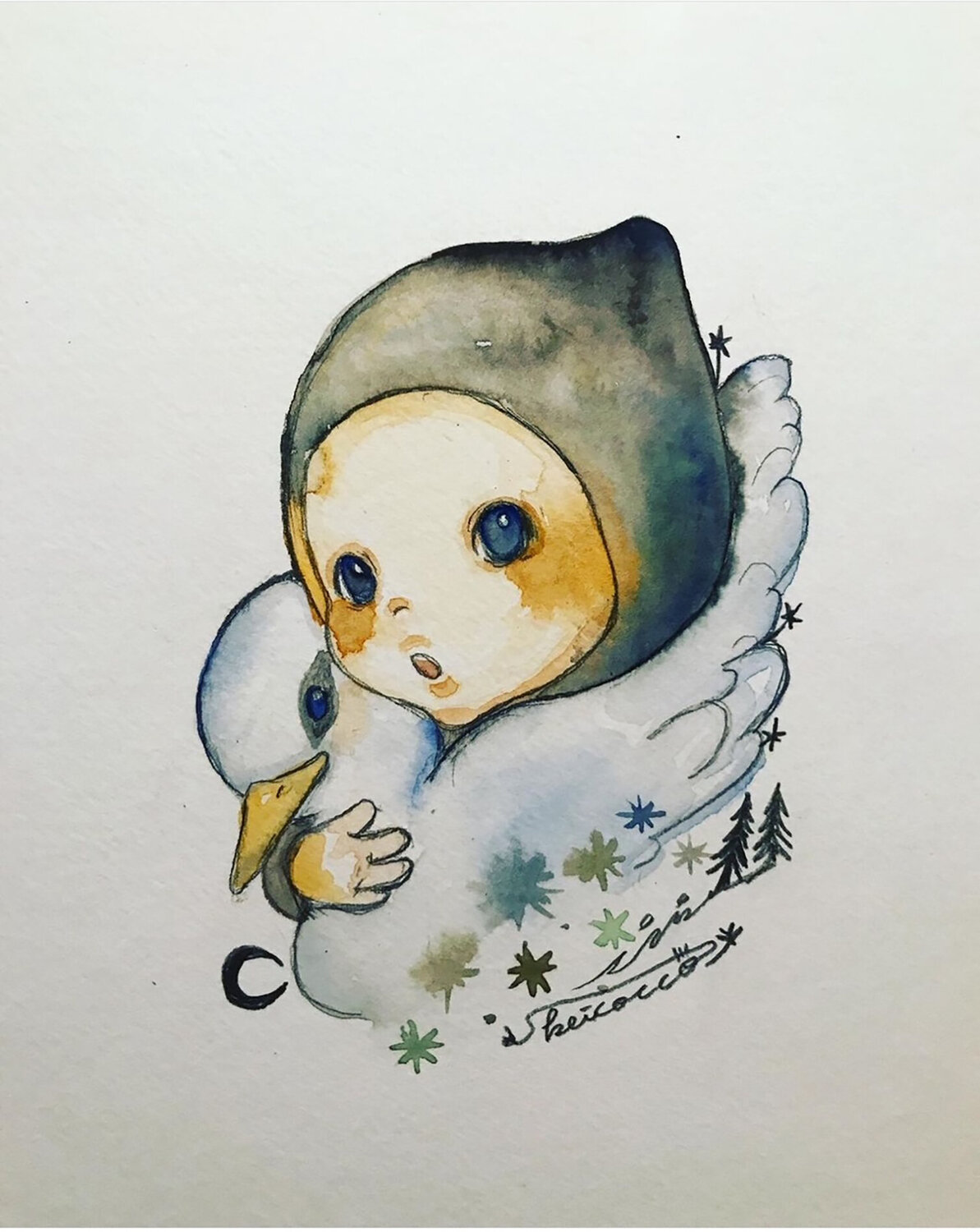 The Swan fairy Keiko Suzuki Möller Originalgemälde zu verkaufen