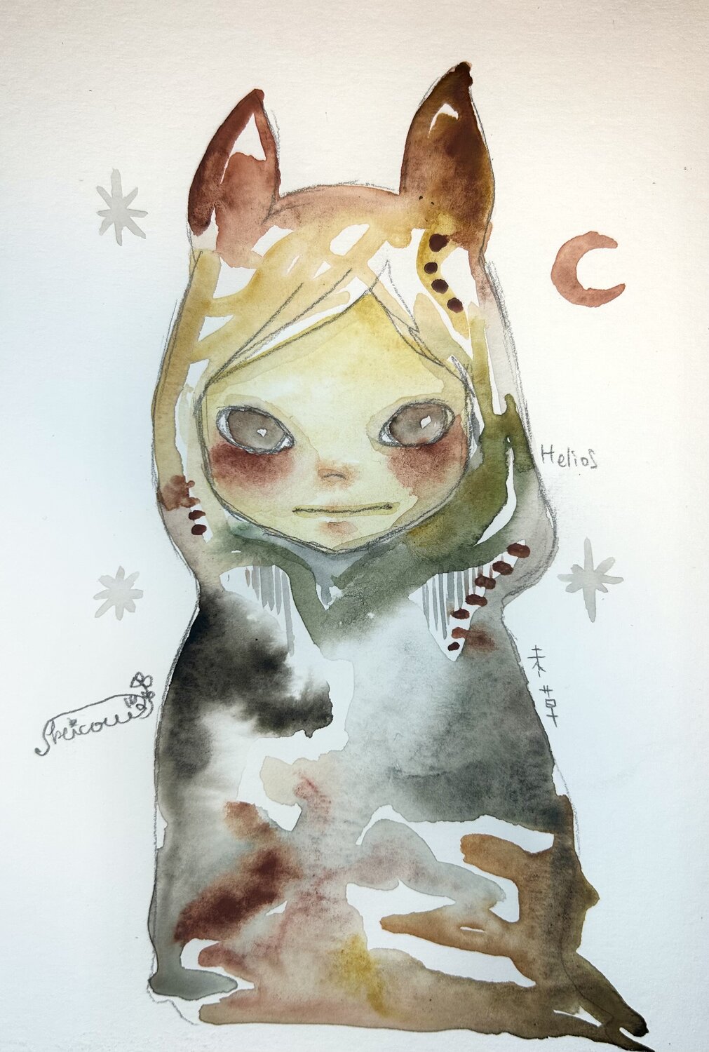 A Coyote Girl -The Magic Before Dawn- Keiko Suzuki Möller Originalgemälde zu verkaufen