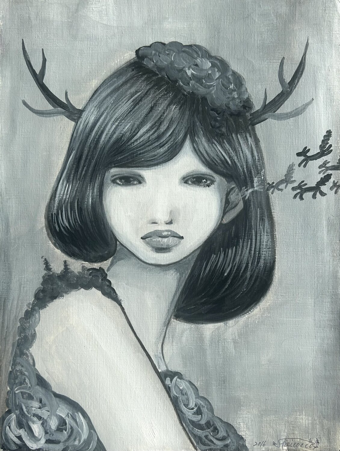 The Monochrome Girl Keiko Suzuki Möller Originalgemälde zu verkaufen