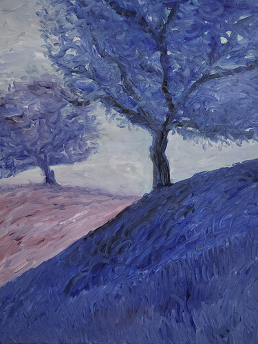 Playing with blue di Tony Trigg, Pittura in vendita su Singulart