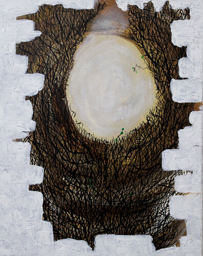 Crumbling old white wall - brown scene van Tony Trigg, Schilderij te koop op Singulart