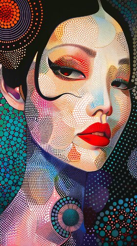 The Feminity of the Art in the style of Pointillism van Paul David Groocock, Digitaal te koop op Singulart