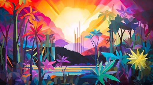 Gardens of Sophisticated Rhythmical Shapes and Hues - Colourful Art Paul David Groocock