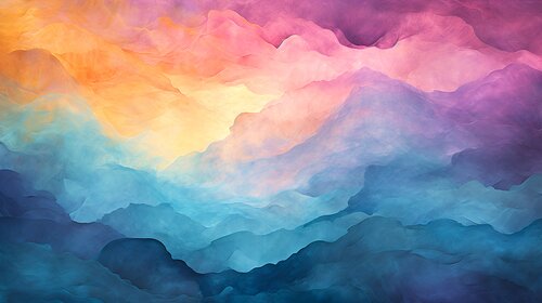 Mountaineous Vistas from an Ethereal World - Colourful Earthly Art von Paul David Groocock, Digital kaufen auf Singulart