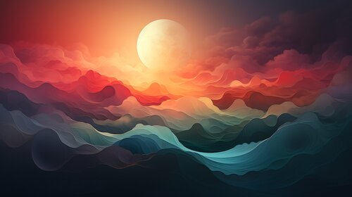 Mountaineous Vistas from an Ethereal World - A Radiance of Rhythmic Worldly Hues von Paul David Groocock, Digital kaufen auf Singulart