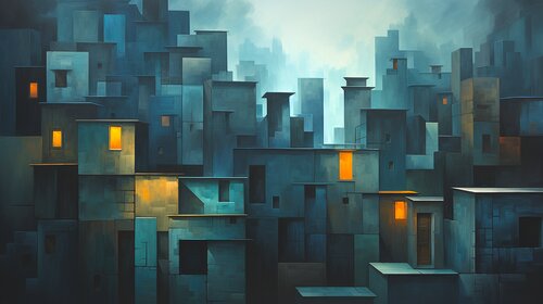 Colourful Geometric Urban Landscapes - Metropolitan Mosaic Visions Paul David Groocock