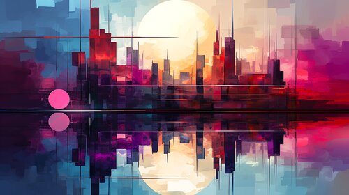 Colourful Geometric Urban Landscapes - Architectural Abstract Harmony von Paul David Groocock, Digital kaufen auf Singulart
