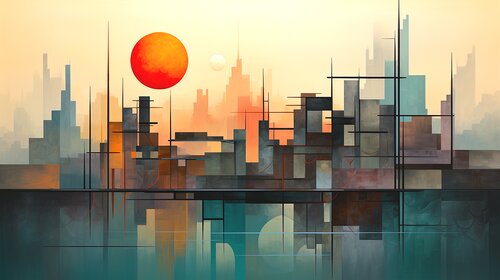 Colourful Geometric Urban Landscapes - Neon City Fragments Paul David Groocock