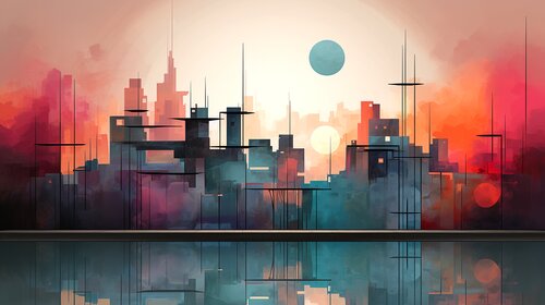 Colourful Geometric Urban Landscapes - Vibrant Skyline Effulgent Grids Paul David Groocock