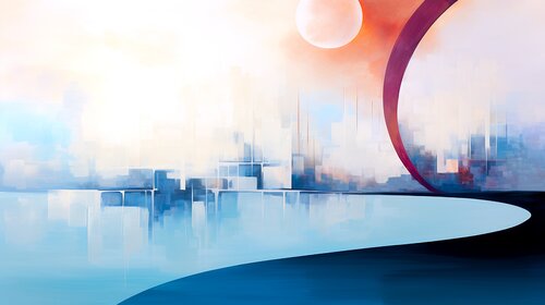 Colourful Geometric Urban Cityscapes - Architectural City Symphony van Paul David Groocock, Digitaal te koop op Singulart