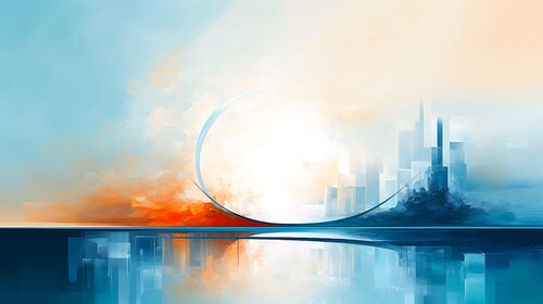 Colourful Geometric Urban Cityscapes - Viridian Vortex Visions van Paul David Groocock, Digitaal te koop op Singulart