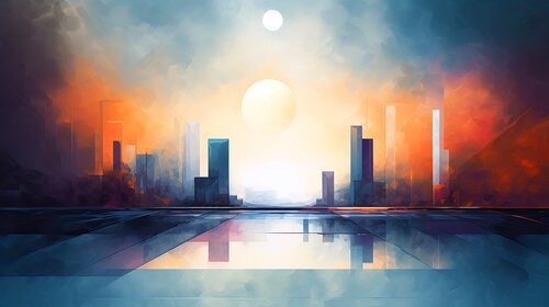 Colourful Geometric Urban Landscapes -   Vivid Urban Tapestry di Paul David Groocock, Digitale in vendita su Singulart