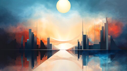 Colourful Geometric Urban Landscapes -   Luminous Urban Geometry in Art von Paul David Groocock, Digital kaufen auf Singulart