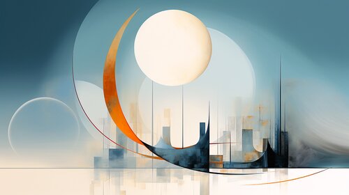 Colourful Geometric Urban Cityscapes - Minimalist Cityscape Symphony von Paul David Groocock, Digital kaufen auf Singulart