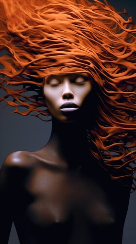 Afrocentric Art Black Portraiture -The Futuristic Afro in Burnt Orange von Paul David Groocock, Digital kaufen auf Singulart