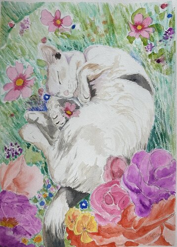 Rosa in the flowers von Susan Tye, Werk auf Papier kaufen auf Singulart