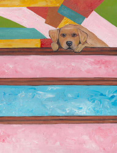 Dog on Stairs van Geanina Cernica, Schilderij te koop op Singulart