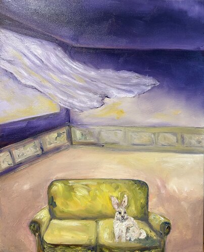 Is that…a hare on the couch? van Geanina Cernica, Schilderij te koop op Singulart