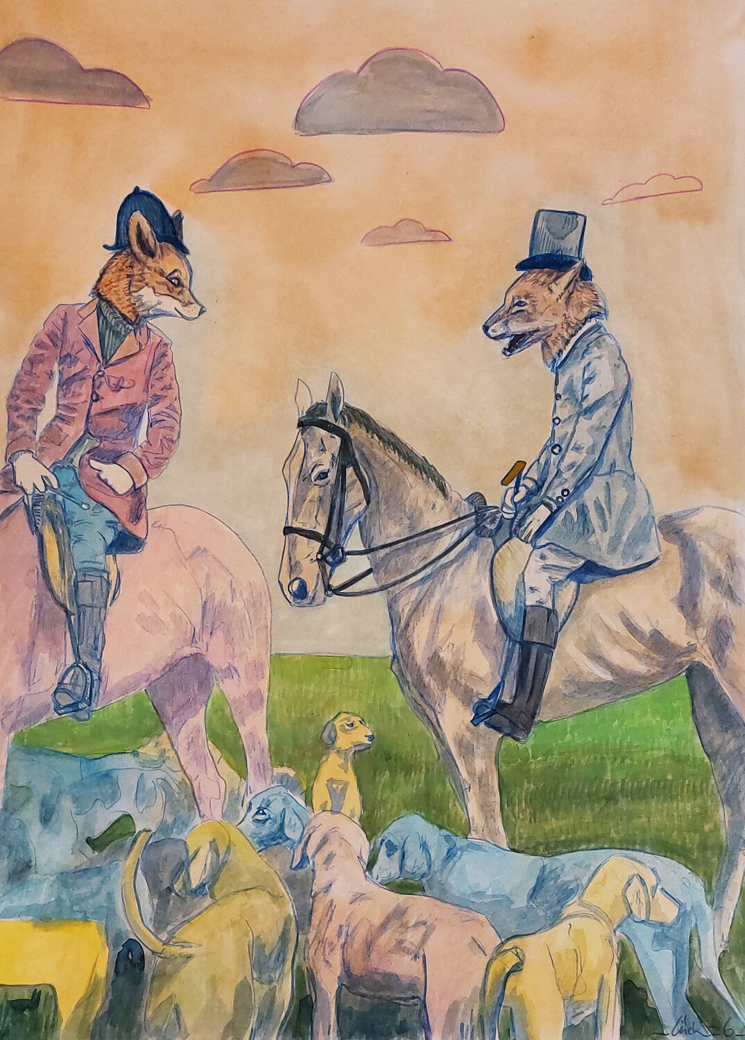 Die Fuchsjagd Matthias Lück Work on Paper for sale