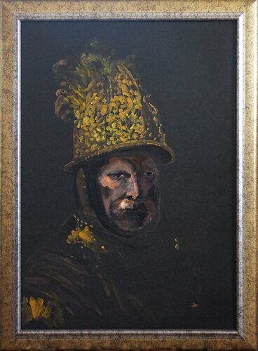Der Mann Mit Dem Goldhelm (Rembrandt) - mit dem Finger gemalt van Dieter Becker, Schilderij te koop op Singulart