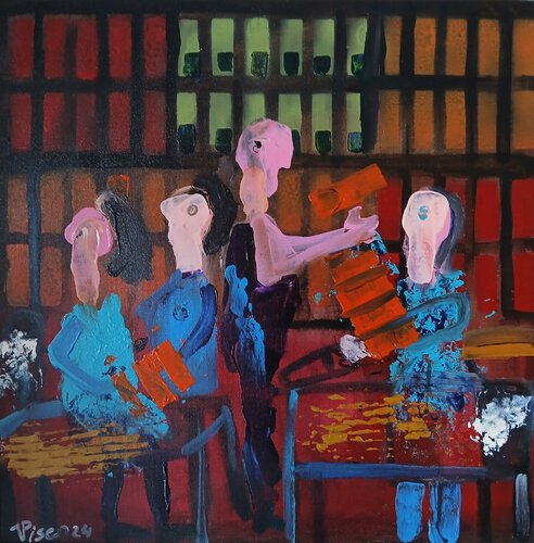 Reunião na biblioteca van Vítor Pisco, Schilderij te koop op Singulart