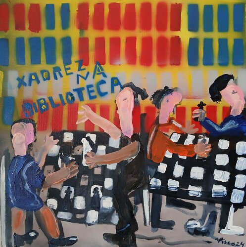 Xadrez na biblioteca di Vítor Pisco, Pittura in vendita su Singulart
