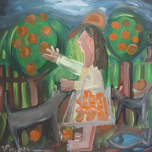 Menina colhendo Clementinas von Vítor Pisco, Malerei kaufen auf Singulart
