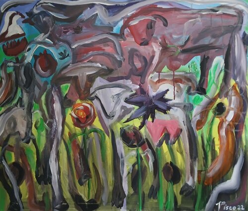 Touro, violão e cabras von Vítor Pisco, Malerei kaufen auf Singulart