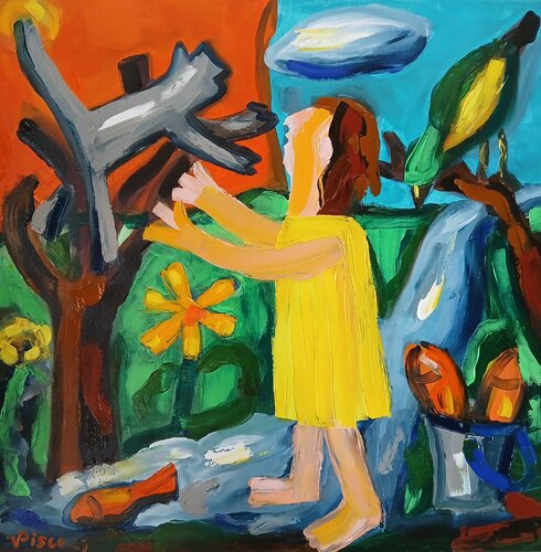 Desce da árvore gatinho di Vítor Pisco, Pittura in vendita su Singulart