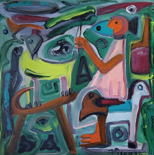 Menina com papagaio van Vítor Pisco, Schilderij te koop op Singulart