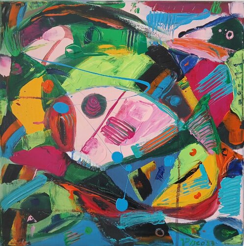 Abstracto com peixe di Vítor Pisco, Pittura in vendita su Singulart