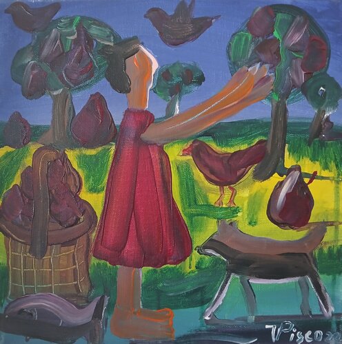 Moça colhendo figos by Vítor Pisco, Painting for Sale on Singulart