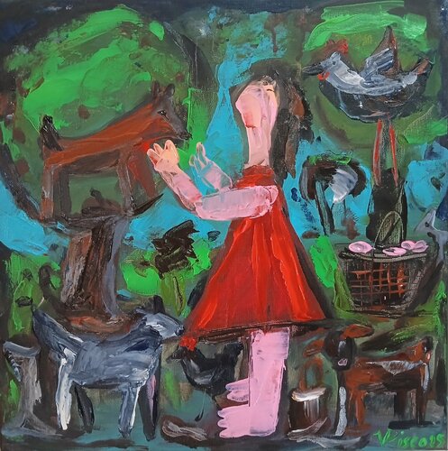 Menina e animais da quinta by Vítor Pisco, Painting for Sale on Singulart