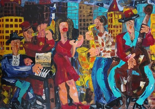 Jazz na cidade by Vítor Pisco, Painting for Sale on Singulart