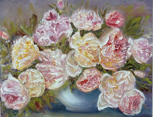 Explosion of Peonies van Olga Minasyan, Schilderij te koop op Singulart