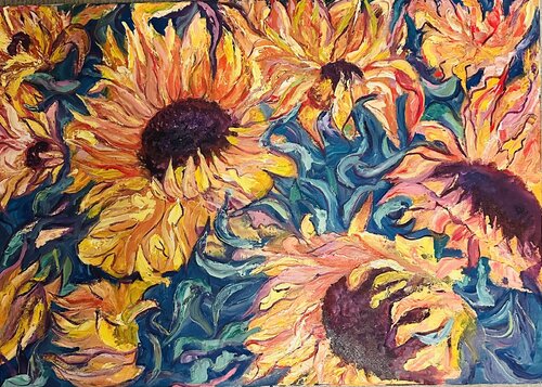 Vibrant_Sunflowers van Olga Minasyan, Schilderij te koop op Singulart