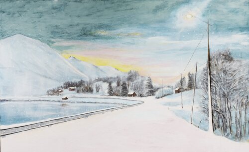 Blue Hour Drive par evy Olsen Halvorsen, Peinture en vente sur Singulart