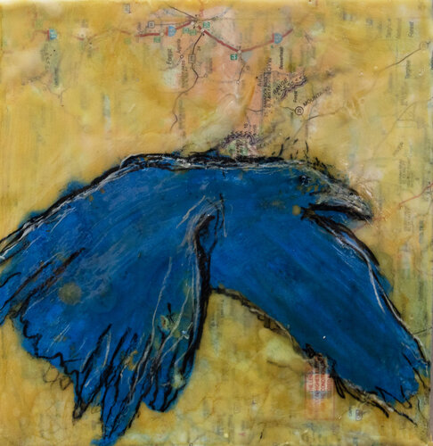 blue crow fly over van evy Olsen Halvorsen, Schilderij te koop op Singulart