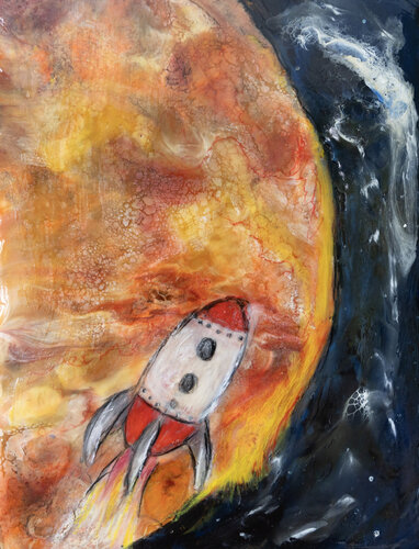 Fly me past the moon van evy Olsen Halvorsen, Schilderij te koop op Singulart