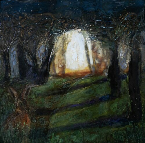 the watcher in the woods, Waiting van evy Olsen Halvorsen, Schilderij te koop op Singulart