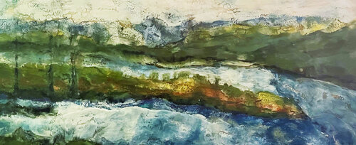 Turbulent river, encaustic by evy Olsen Halvorsen, Painting for Sale on Singulart