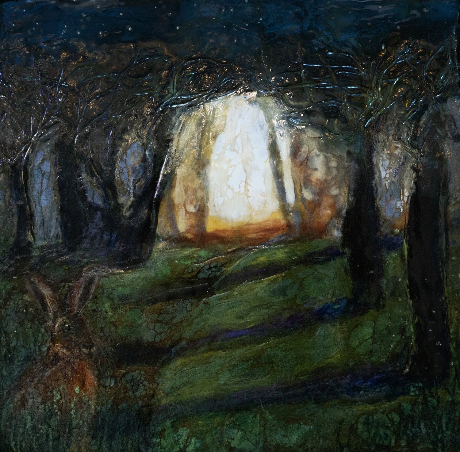 the watcher in the woods, Waiting evy Olsen Halvorsen Dipinto originale in vendita