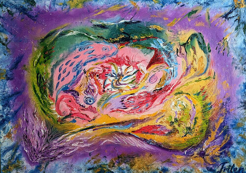 Abstrakter rosa Drache di Ellen Frischbutter, Pittura in vendita su Singulart