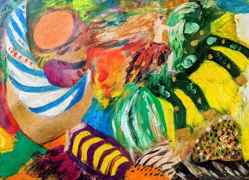 Amazonin im Fluss von Licht und Schatten van Ellen Frischbutter, Schilderij te koop op Singulart