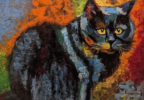 Britische Katze in leuchtenden Farben par Ellen Frischbutter, Peinture en vente sur Singulart