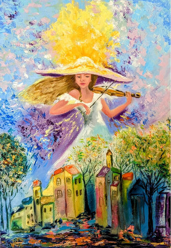 Musik über der Stadt von Ellen Frischbutter, Malerei kaufen auf Singulart