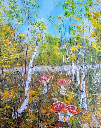 Fliegenpilze – Märchenwald by Ellen Frischbutter, Painting for Sale on Singulart