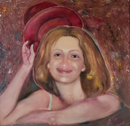 Frau mit Lächeln in den Augen van Ellen Frischbutter, Schilderij te koop op Singulart