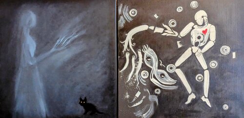 Diptychon „Schwelle. Künstlich und lebendig“ par Ellen Frischbutter, Peinture en vente sur Singulart