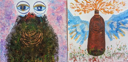 Diptychon: „Zwischen Wurzeln und Flügeln“ di Ellen Frischbutter, Pittura in vendita su Singulart